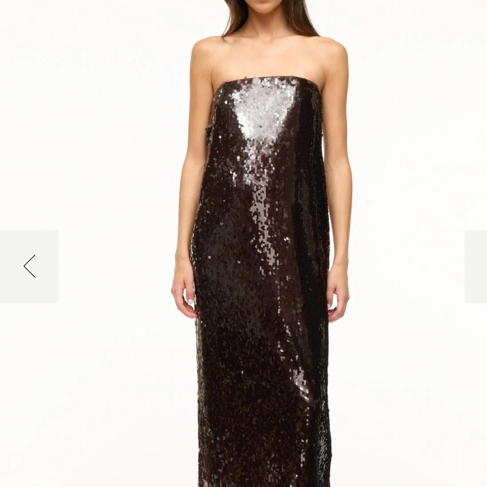 STAUD Brown Sequin Strapless Gown Cocktail